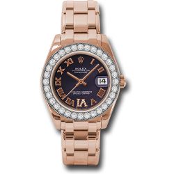  *Pre-Owned* Rolex Everose Gold Datejust Pearlmaster 34 Watch - 32 Diamond Bezel - Purple Roman Dial