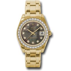  *Pre-Owned* Rolex Yellow Gold Datejust Pearlmaster 34 Watch - 34 Diamond Bezel - Black Mother-Of-Pearl Diamond Dial
