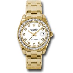 *Pre-Owned* Rolex Yellow Gold Datejust Pearlmaster 34 Watch - 34 Diamond Bezel - White Diamond Dial