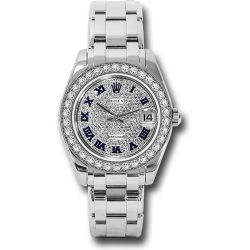 *Pre-Owned* Rolex White Gold Datejust Pearlmaster 34 Watch - 34 Diamond Bezel - Diamond Paved Roman Dial