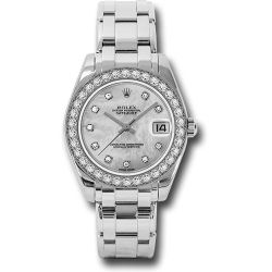  *Pre-Owned* Rolex White Gold Datejust Pearlmaster 34 Watch - 34 Diamond Bezel - White Mother-Of-Pearl Diamond Dial