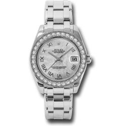  *Pre-Owned* Rolex White Gold Datejust Pearlmaster 34 Watch - 34 Diamond Bezel - White Mother-Of-Pearl Roman Dial