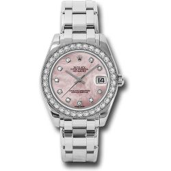  *Pre-Owned* Rolex White Gold Datejust Pearlmaster 34 Watch - 34 Diamond Bezel - Pink Mother-Of-Pearl Diamond Dial