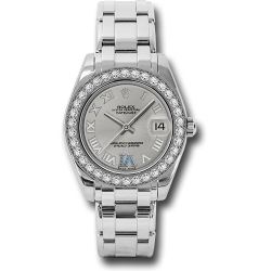  *Pre-Owned* Rolex White Gold Datejust Pearlmaster 34 Watch - 34 Diamond Bezel - Silver Roman Dial