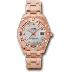  *Pre-Owned* Rolex Pink Gold Datejust Pearlmaster 34 Watch - 12 Diamond Bezel - Mother-Of-Pearl Diamond Dial