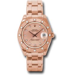 *Pre-Owned* Rolex Pink Gold Datejust Pearlmaster 34 Watch - 12 Diamond Bezel - Pink Diamond Dial