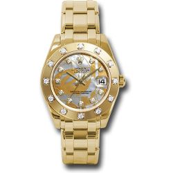  *Pre-Owned* Rolex Yellow Gold Datejust Pearlmaster 34 Watch - 12 Diamond Bezel - Goldust Dream Mother-Of-Pearl Diamond Dial