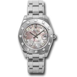  *Pre-Owned* Rolex White Gold Datejust Pearlmaster 34 Watch - 12 Diamond Bezel - Pink Goldust Dream Diamond Dial
