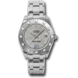  *Pre-Owned* Rolex White Gold Datejust Pearlmaster 34 Watch - 12 Diamond Bezel - Silver Roman Dial