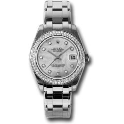  *Pre-Owned* Rolex White Gold Datejust Pearlmaster 34 Watch - 116 Diamond Bezel - Mother-Of-Pearl Diamond Dial