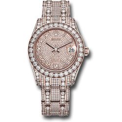  *Pre-Owned* Rolex Everose Gold Pearlmaster 34 Watch - Diamond Lugs - Diamond Bezel - Diamond-Paved Roman Dial - Diamond Pearlmaster Bracelet