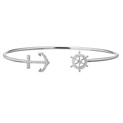 Diamond Anchor Ship Wheel Bangle Bracelet