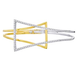 Diamond Two Tone Triangular Shaped Open Bangle Bracelet