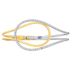 Diamond Two Tone Tear Drop Shaped Open Bangle Bracelet