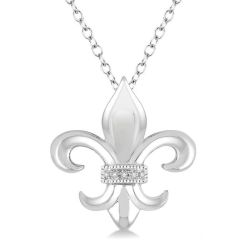 Silver Fleur De Lis Diamond Pendant