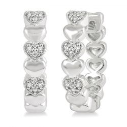Heart Shape Silver Diamond Hoop Earrings