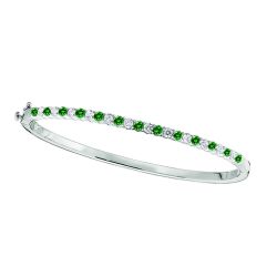 Diamond and Genuine Emerald Bangle Bracelet