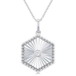 Silver Hexagon Shape Fluted Medallion Diamond Pendant