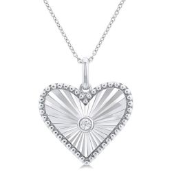 Silver Heart Shape Fluted Medallion Diamond Pendant