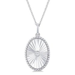 Silver Oval Shape Fluted Medallion Diamond Pendant