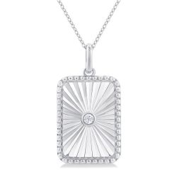 Silver Rectangular Shape Fluted Medallion Diamond Pendant