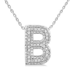 Silver Bubble 'B' Initial Diamond Pendant
