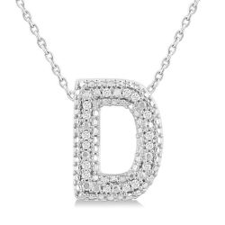 Silver Bubble 'D' Initial Diamond Pendant