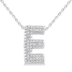Silver Bubble 'E' Initial Diamond Pendant