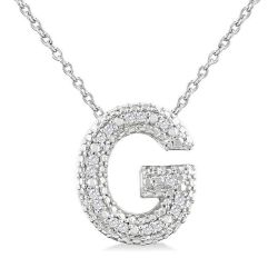 Silver Bubble 'G' Initial Diamond Pendant