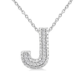 Silver Bubble 'J' Initial Diamond Pendant