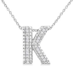 Silver Bubble 'K' Initial Diamond Pendant