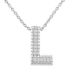 Silver Bubble 'L' Initial Diamond Pendant