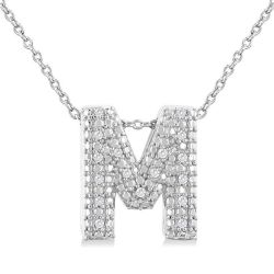 Silver Bubble 'M' Initial Diamond Pendant