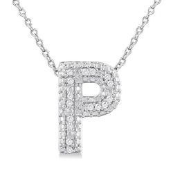 Silver Bubble 'P' Initial Diamond Pendant