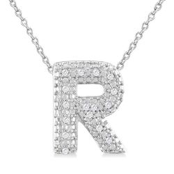 Silver Bubble 'R' Initial Diamond Pendant