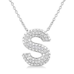 Silver Bubble 'S' Initial Diamond Pendant