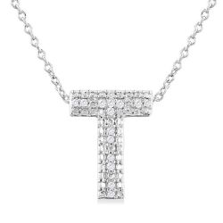 Silver Bubble 'T' Initial Diamond Pendant