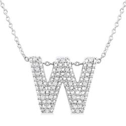Silver Bubble 'W' Initial Diamond Pendant