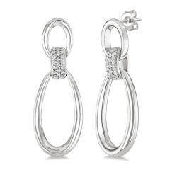 Silver Bold Oval Shape Link Diamond Earrings