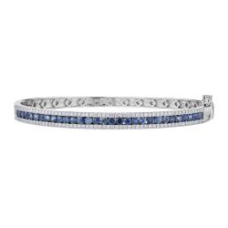 Diamond and  Channel Set Round Genuine Sapphire Classic Bangle Bracelet