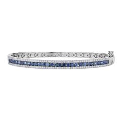 Diamond and  Channel Set Round Genuine Sapphire Classic Bangle Bracelet