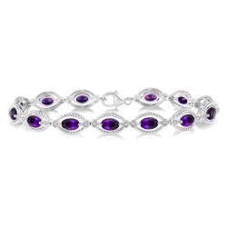 Silver Oval Shape Gemstone & Halo Diamond Bracelet