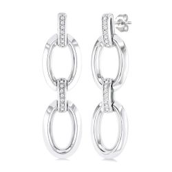 Silver Bold Oval Shape Link Diamond Earrings