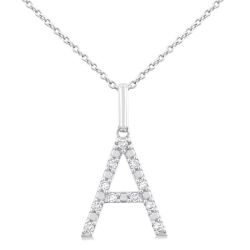 Silver Block 'A' Initial Diamond Pendant