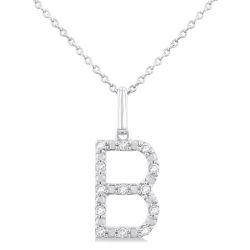 Silver Block 'B' Initial Diamond Pendant