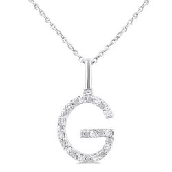 Silver Block 'G' Initial Diamond Pendant