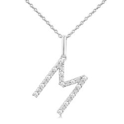 Silver Block 'M' Initial Diamond Pendant