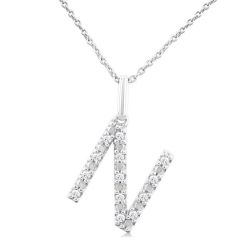 Silver Block 'N' Initial Diamond Pendant