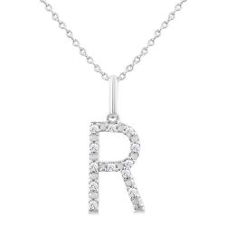 Silver Block 'R' Initial Diamond Pendant