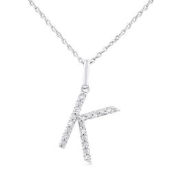Silver Block 'K' Initial Diamond Pendant